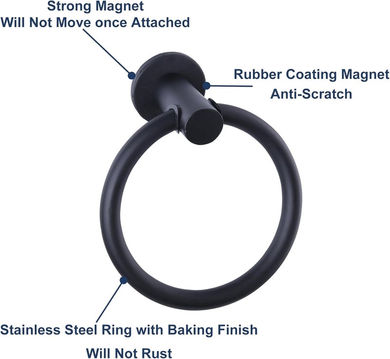 LEVOSHUA Magnetic Towel Holder for Refrigerator, Magnet Towel Ring Hand Towel Bar Hook Hanger for Fridge, Kitchen Dishwasher, Stove, Oven, Sink, Laundry Washer, Dryer, Black - Image 4